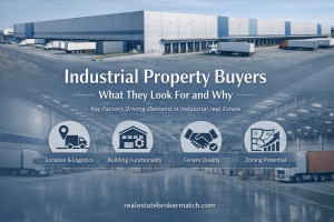 Modern industrial distribution center showing what industrial property buyers look for, including location, building functionality, and tenant quality